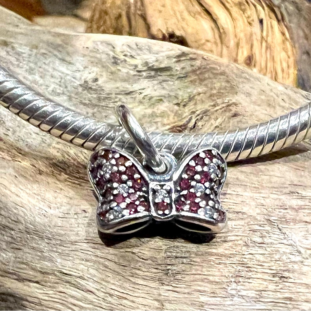 Authentic Pandora Charm Disney Minnie's Sparkling Bow Pendant Dangle Silver